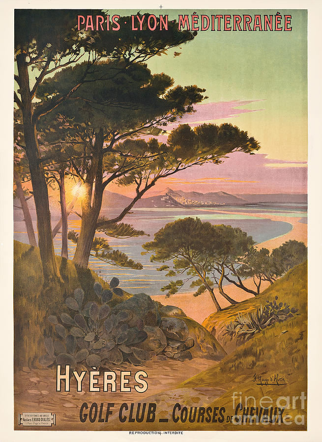 Tree Drawing - Poster Advertising Hyeres, France, C.1900 by Hugo D Alesi