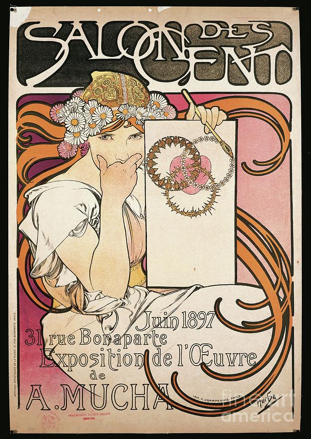 Alphonse Mucha Drawing - Poster Advertising The Exhibition Of A. Mucha At The Salon Des Cent, 1897 by Alphonse Marie Mucha