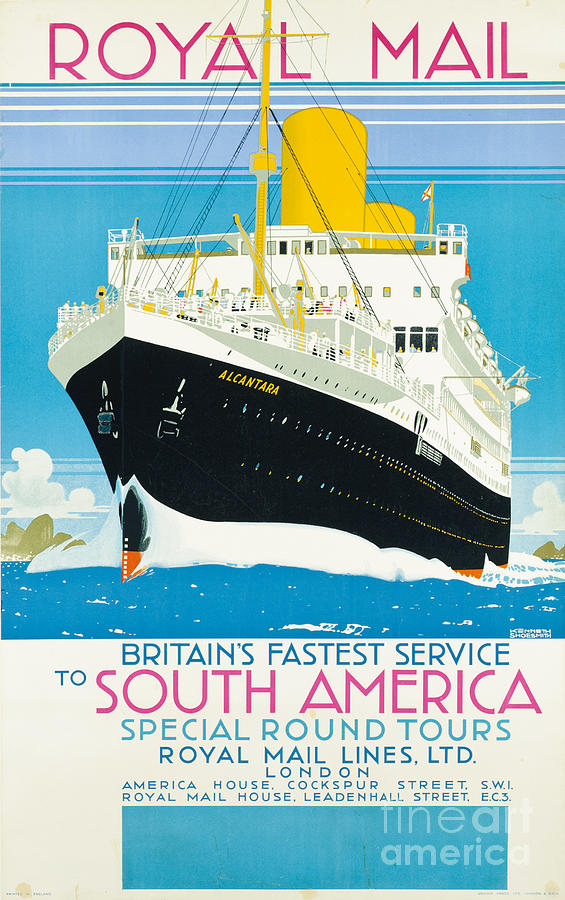 Poster Advertising The Royal Mail Service To South America, Circa 1930 Painting by Kenneth Shoesmith