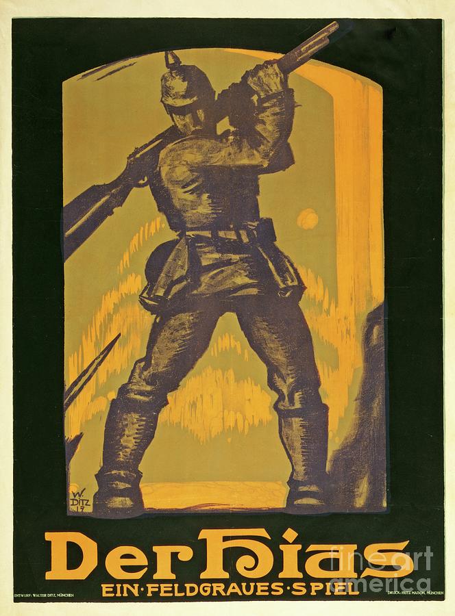 Germany Drawing - Poster Advertisng A Play der Hias, Ein Feldgraues Spiel By Heinrich Gilardone, Published 1917 by Walter Ditz