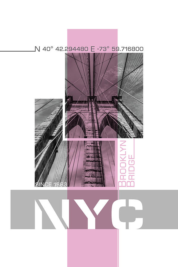 New York Photograph - Poster Art Nyc Brooklyn Bridge Details - Pink by Melanie Viola New York Photograph - Poster Art Nyc Brooklyn Bridge Details - Pink by Melanie Viola