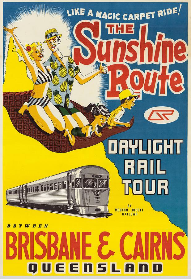 Typography Painting - Poster - Daylight Rail Tours between Brisbane and Cairns, c 1976 by Celestial Images