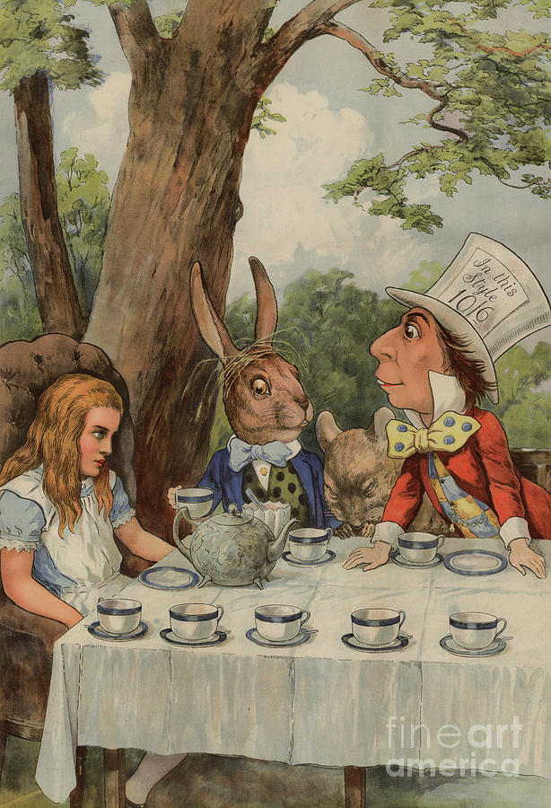 Poster Depicting The Mad Hatters Tea Party From Alice In Wonderland Drawing by John Tenniel