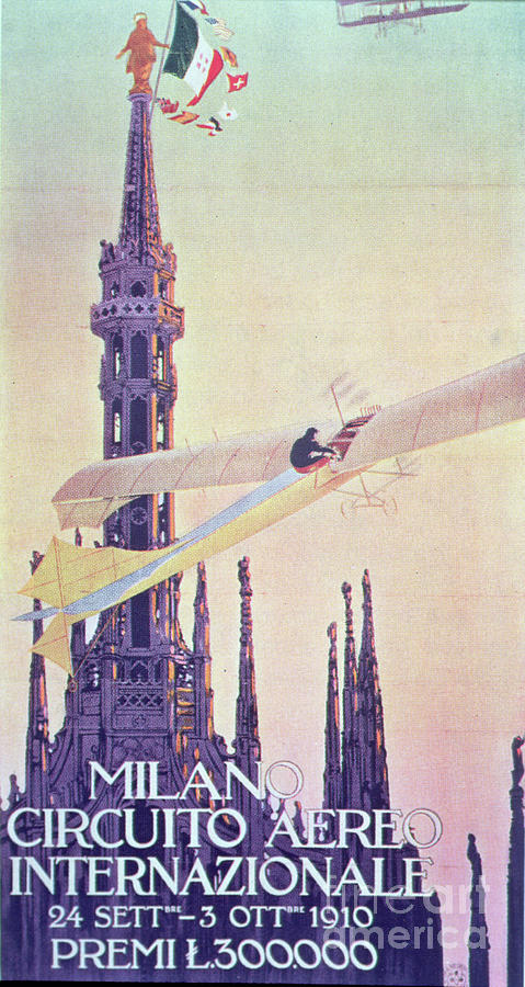 Poster For The International Flying Circuit In Milan, 1910 Painting by European School