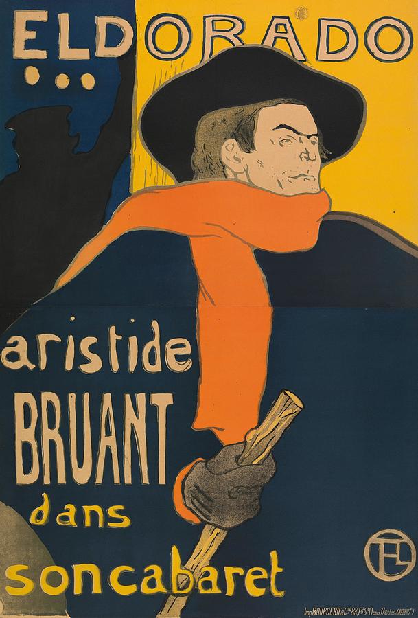 Poster for the performance of Aristide Bruant in the Cafe-concert Eldorado. Painting by Henri de Toulouse-Lautrec