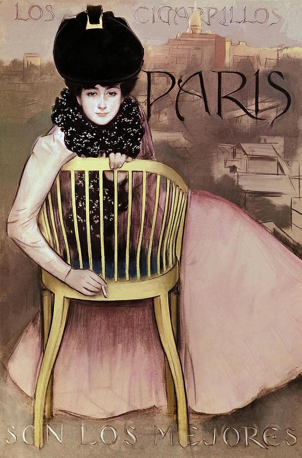 Poster los Cigarrillos Paris Son Los Mejores -paris Cigarettes Are The Best- - 1901 - Modernism. Painting by Ramon Casas i Carbo -1866-1932-