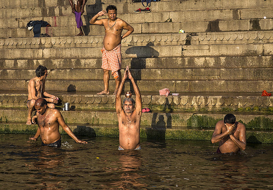 Bath Photograph - Postures In Holy Bath by Souvik Banerjee