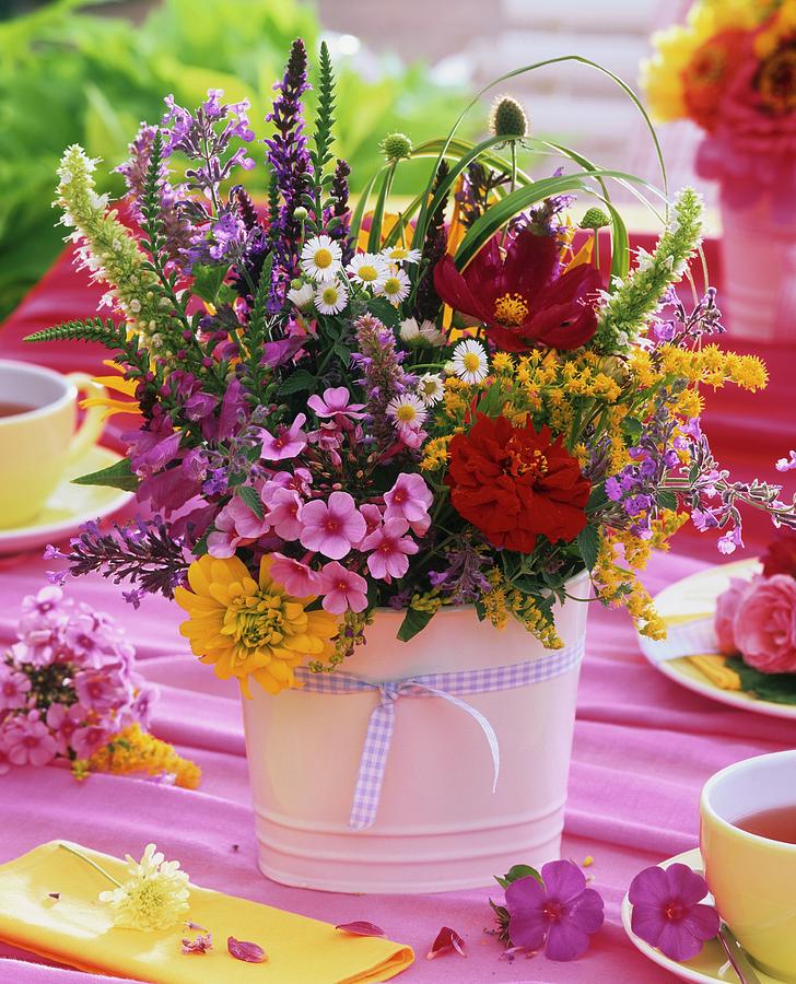 Posy Of Summer Flowers On Tea Table Photograph by Friedrich Strauss