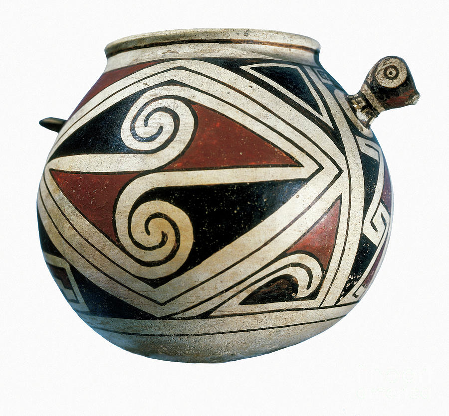 Pot With Geometric Patterns, Terracotta, 11-13th Century Painting by Mexican School