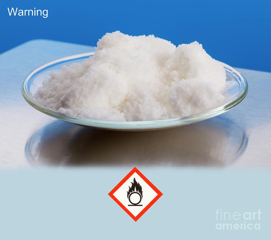 Potassium Nitrate With Hazard Pictograms Photograph by Martyn F