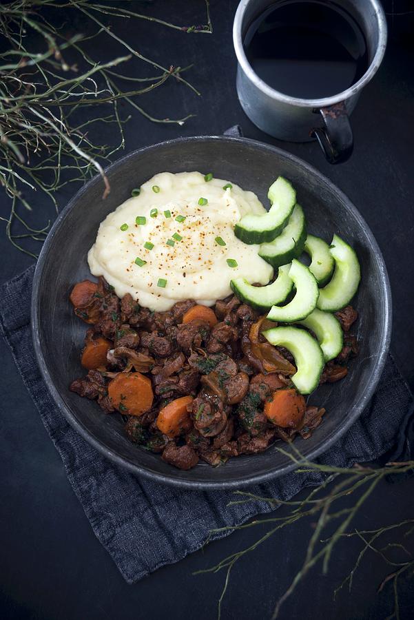 Potato And Celery Puree With Vegan Soy Goulash Photograph by Kati Neudert
