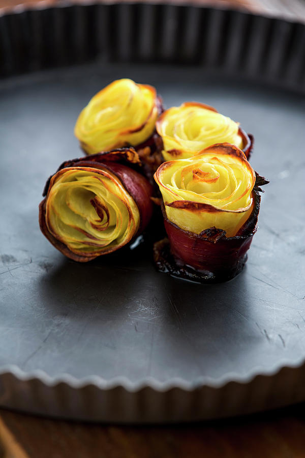 Potato Roses Wrapped In Bacon Photograph by Sandra Krimshandl-tauscher