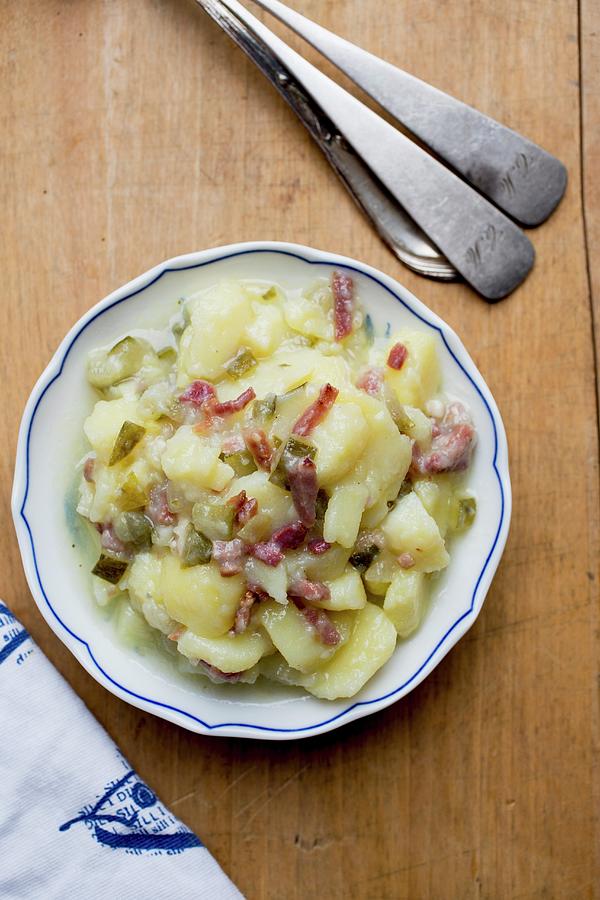 Potato Salad With Bacon seen From Above Photograph by Claudia Timmann