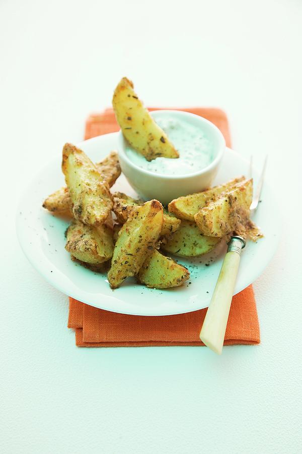 Potato Wedges With Parmesan And A Dip Photograph by Michael Wissing