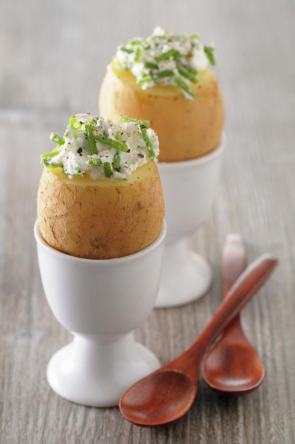 Potatoes Topped With Chive Quark In Egg Cups Photograph by Jean-christophe Riou
