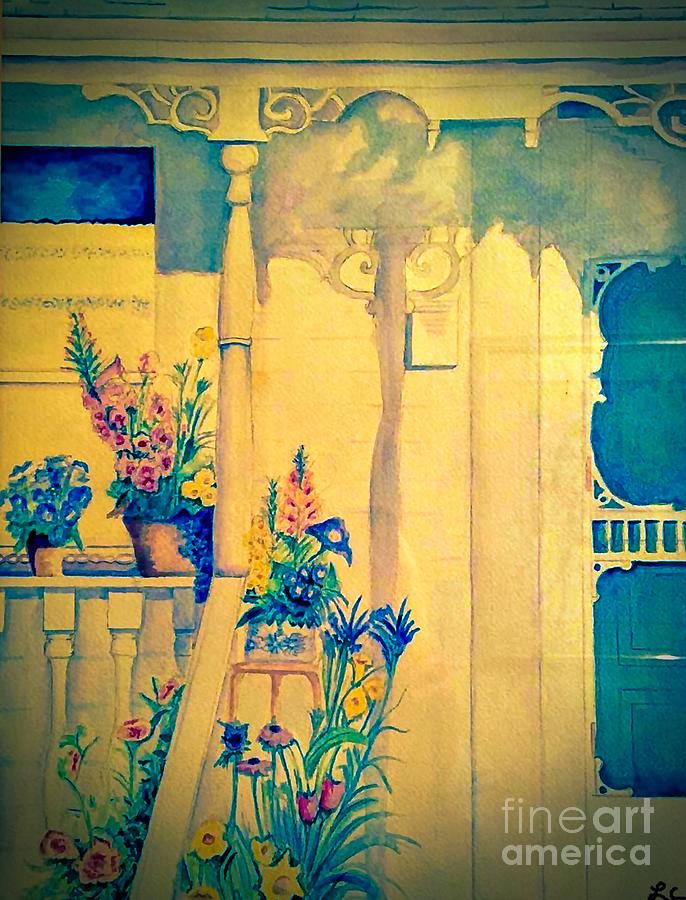 Pots of Flowers on the Porch Painting by Lauries Intuitive
