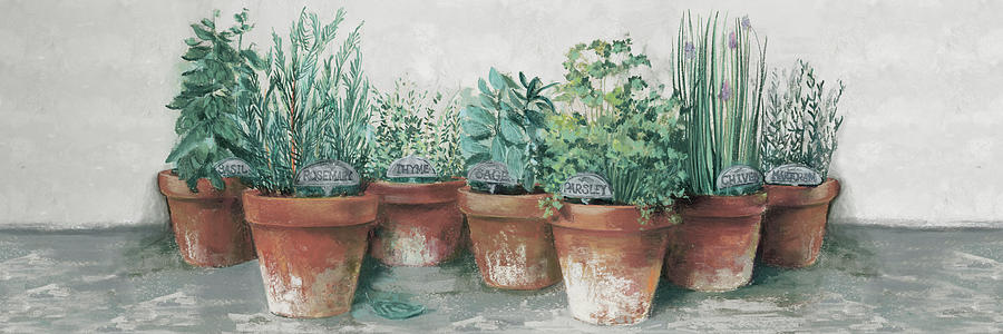 Pot Painting - Pots Of Herbs II Cottage V2 by Carol Rowan
