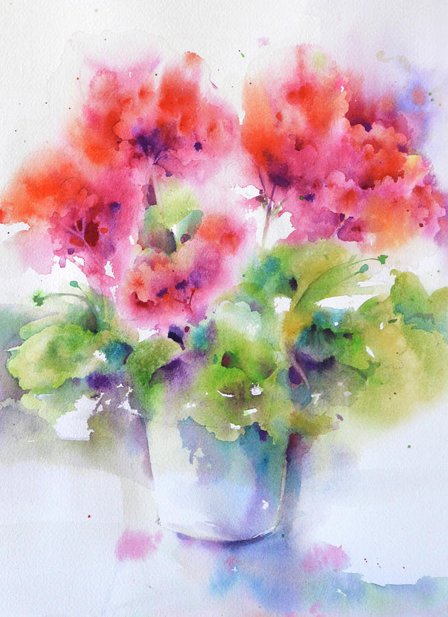 Potted Geraniums Painting by Yvonne Joyner