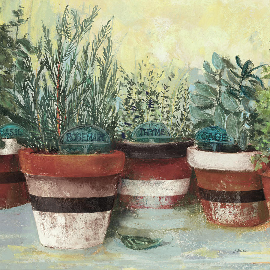 Garden Painting - Potted Herbs II Stripes Crop by Carol Rowan