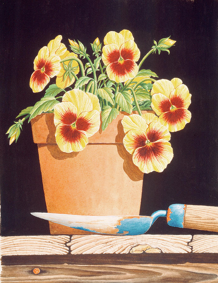 Flowers Still Life Painting - Potted Pansies by Dempsey Essick