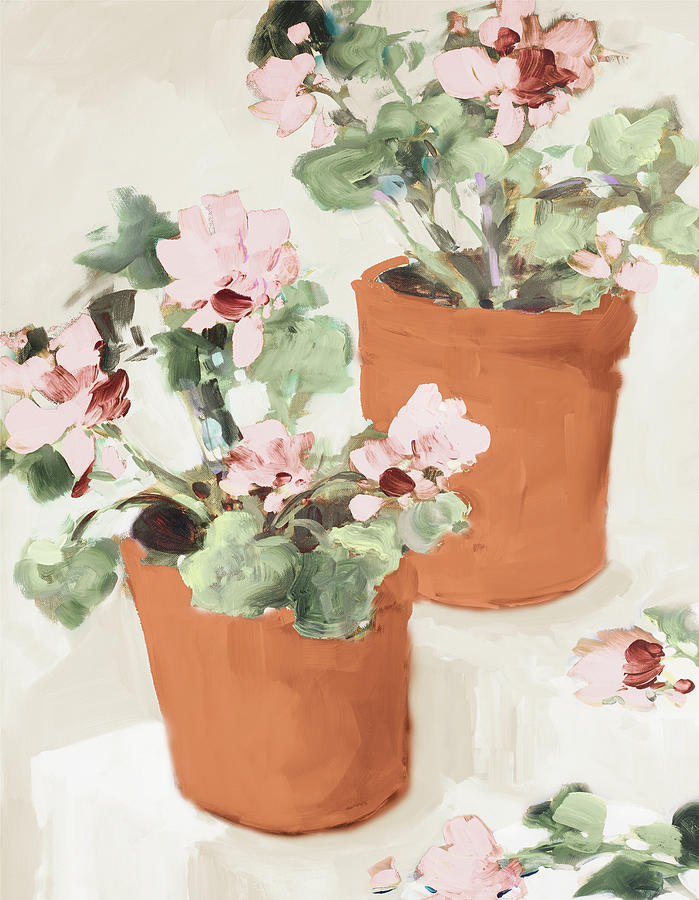 Potted Pink Geraniums Painting by Jane Slivka Potted Pink Geraniums Painting by Jane Slivka