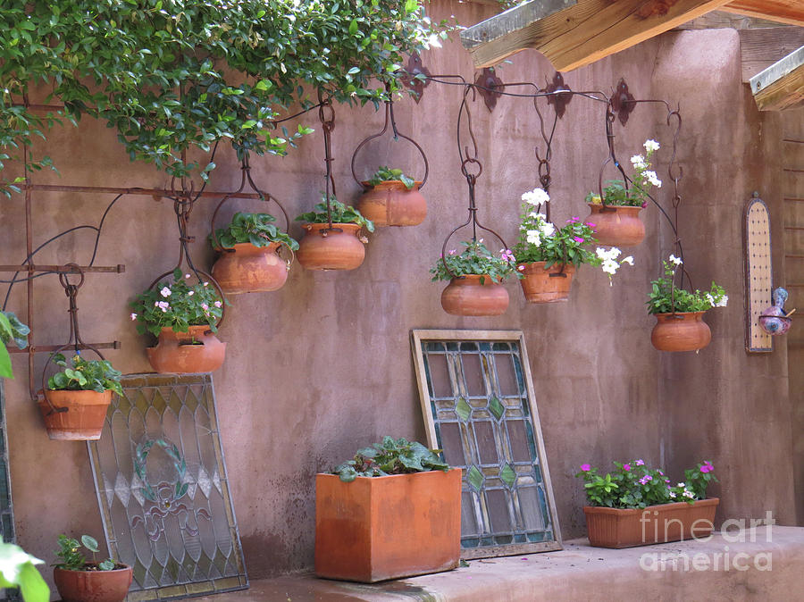 Potted Plants Hanging on a Southwestern Wall Photograph by Christy Garavetto