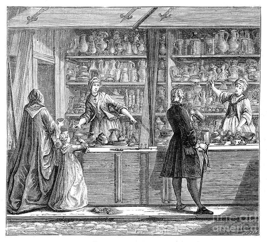 Pottery Shop, 1885 Drawing by Print Collector