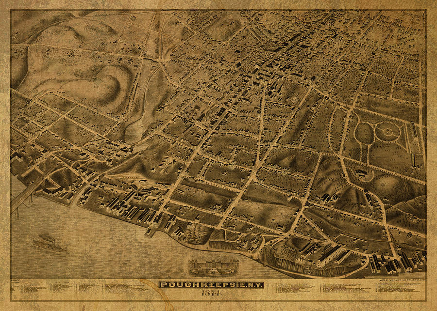 Poughkeepsie New York Vintage City Street Map 1874 Mixed Media by ...