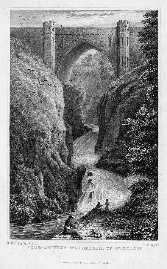 Poul A Phuca Waterfall, County Wicklow Drawing by Print Collector
