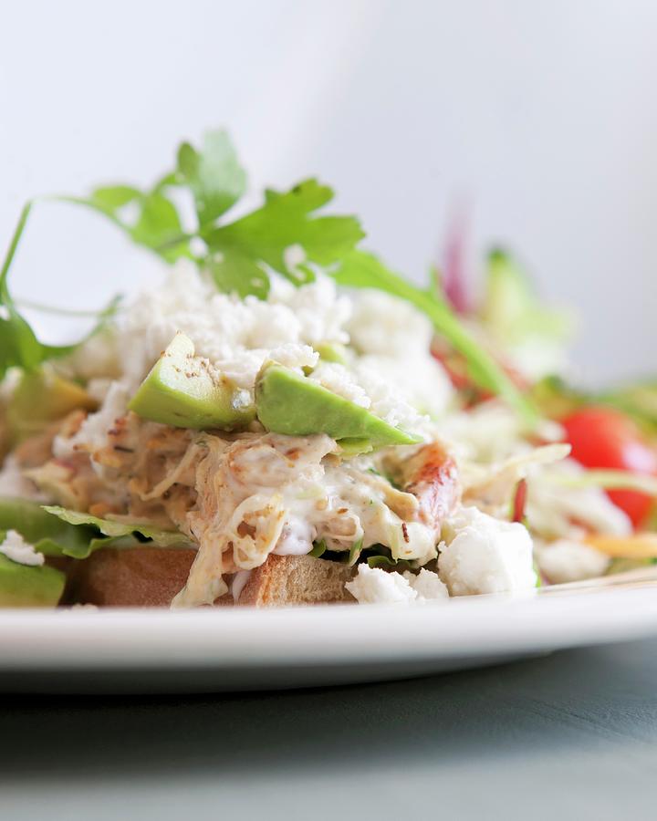 Poultry Salad With Feta And Avocado On Bread Photograph by Great Stock!