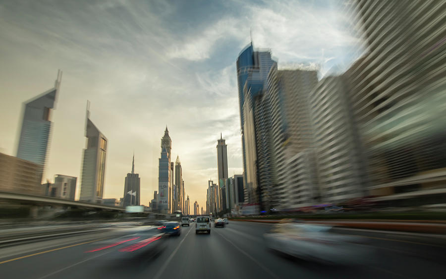 Pov Of A Car  Driving Through Dubai Photograph by Emanuel M Schwermer