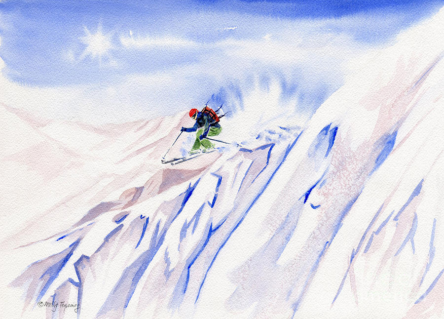Winter Painting - Powder Skiing by Melly Terpening