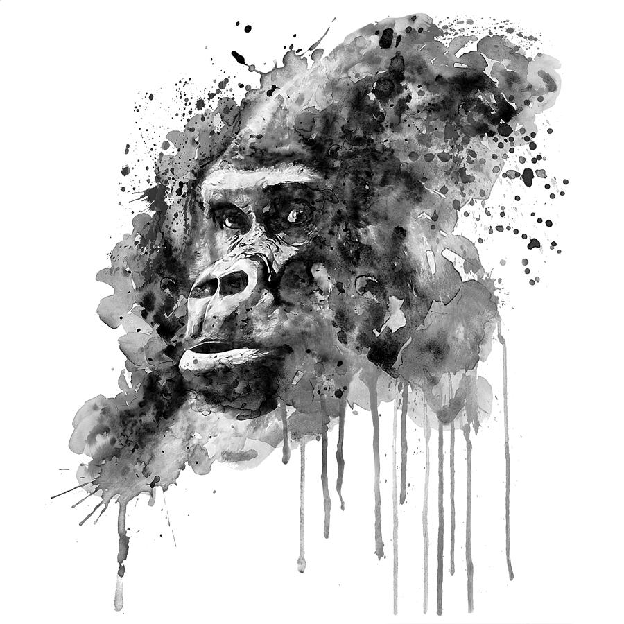 Powerful Gorilla Black and White Painting by Marian Voicu