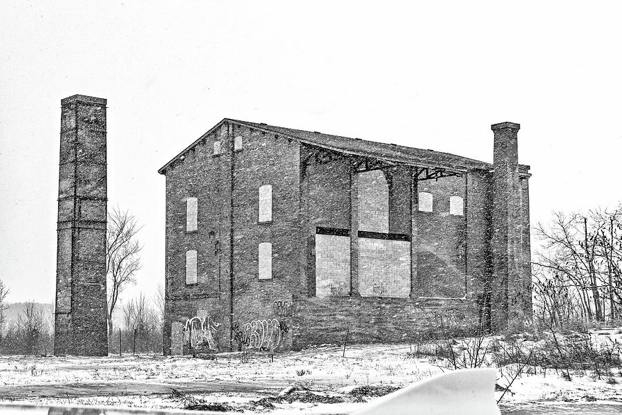 Powerless Station In A Blizzard Bw Photograph
