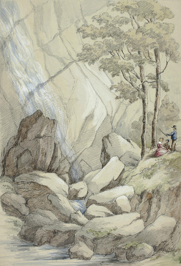 Powerscourt Waterfall Drawing by Elizabeth Murray