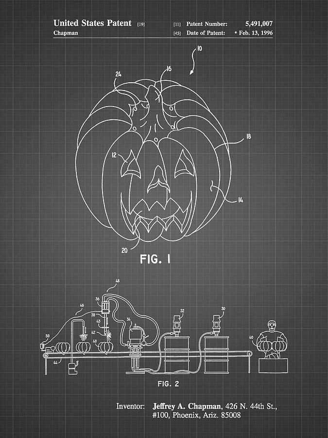 Pumpkin Digital Art - Pp1003-black Grid Pumpkin Patent Poster by Cole Borders