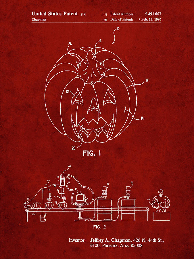 Pumpkin Digital Art - Pp1003-burgundy Pumpkin Patent Poster by Cole Borders