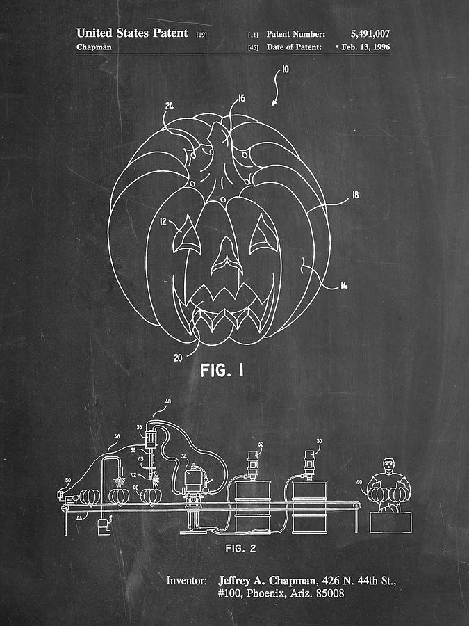 Pumpkin Digital Art - Pp1003-chalkboard Pumpkin Patent Poster by Cole Borders