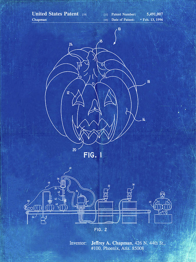 Pumpkin Digital Art - Pp1003-faded Blueprint Pumpkin Patent Poster by Cole Borders