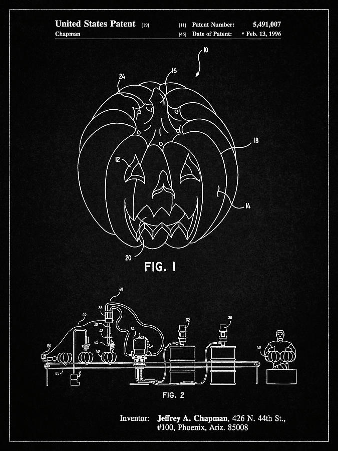 Pumpkin Digital Art - Pp1003-vintage Black Pumpkin Patent Poster by Cole Borders