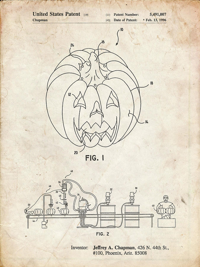 Pumpkin Digital Art - Pp1003-vintage Parchment Pumpkin Patent Poster by Cole Borders
