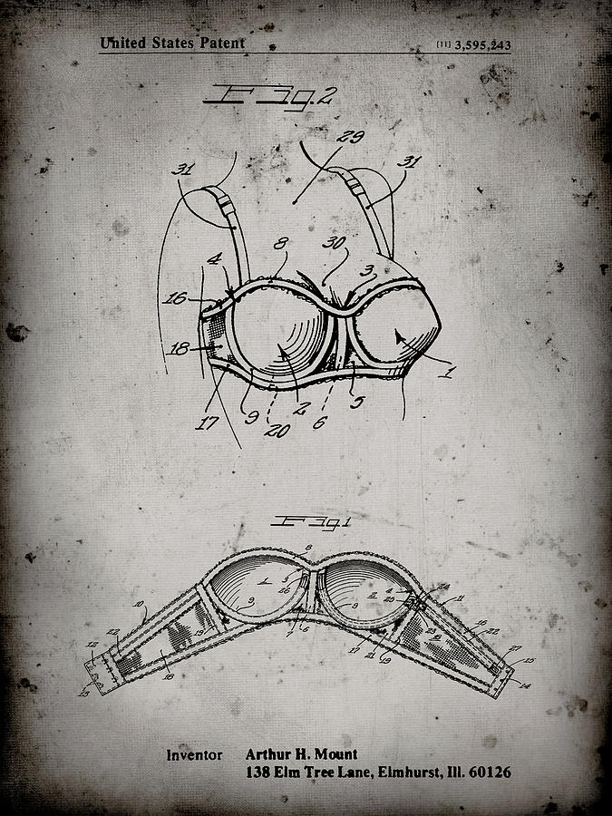 Pp1004-faded Grey Push-up Bra Patent Poster Digital Art by Cole Borders ...