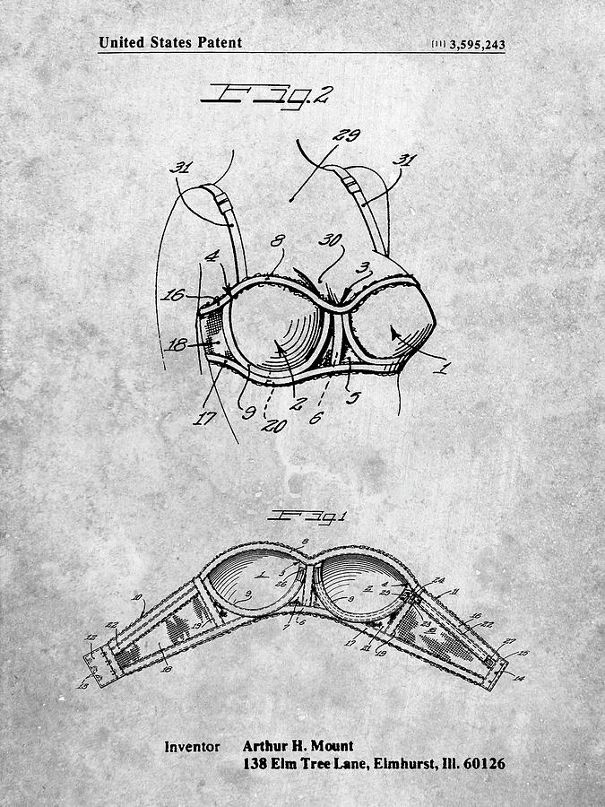 Lingerie Digital Art - Pp1004-slate Push-up Bra Patent Poster by Cole Borders