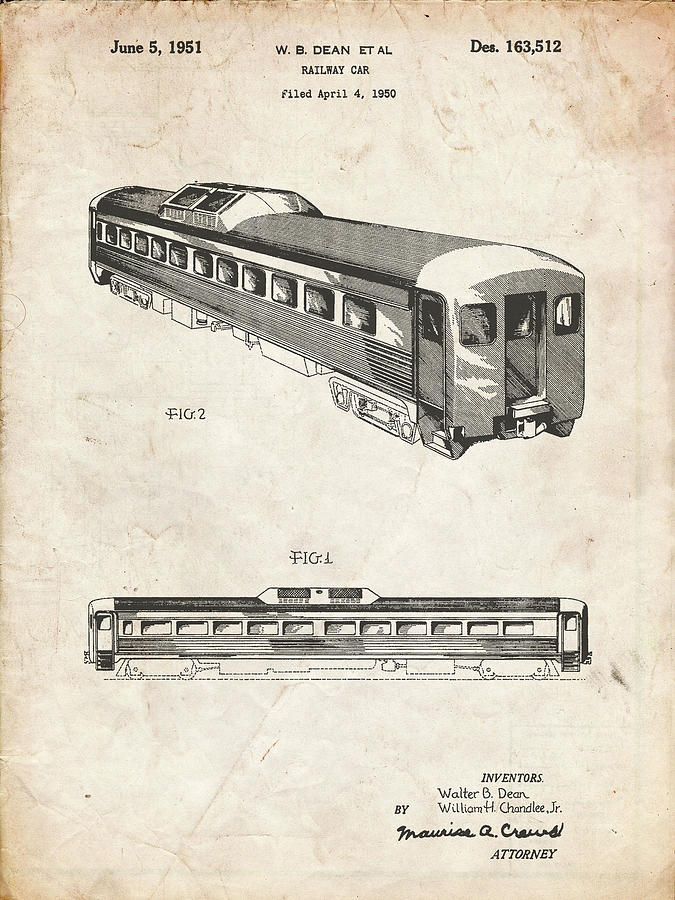 Train Decor Digital Art - Pp1006-vintage Parchment Railway Passenger Car Patent Poster by Cole Borders