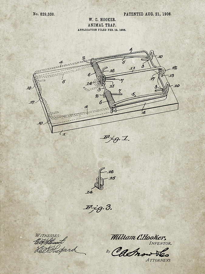 Pp1007-sandstone Rat Trap Patent Print Digital Art by Cole Borders ...