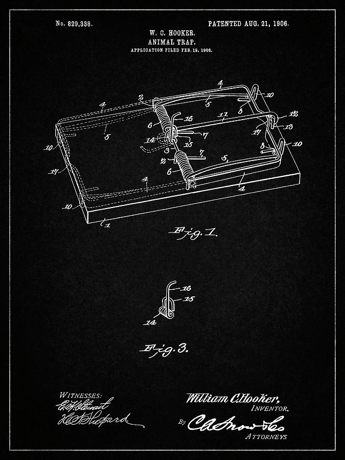 Pp1007-vintage Black Rat Trap Patent Print Digital Art by Cole Borders ...