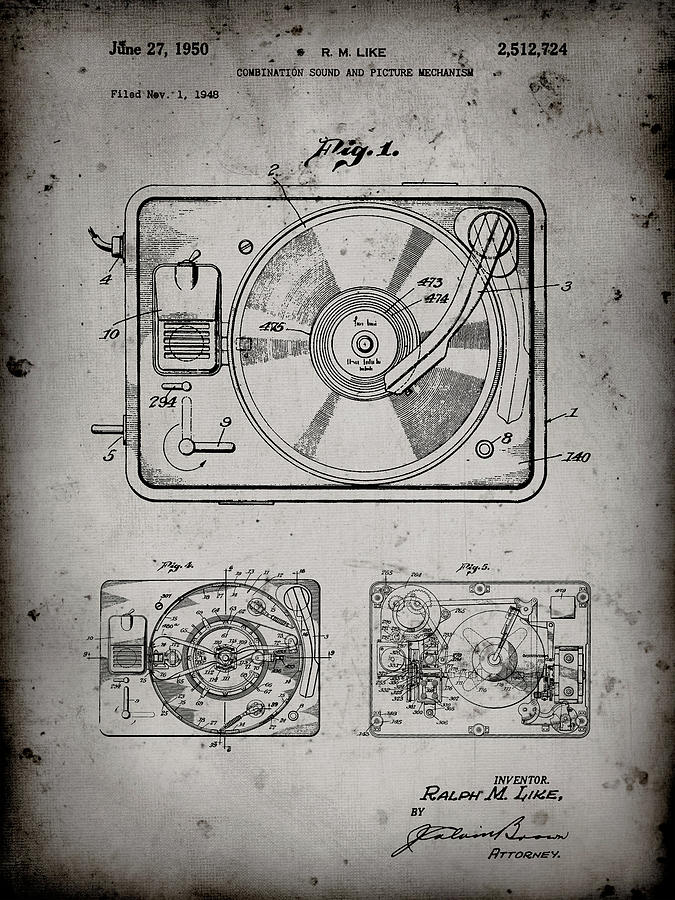 Records Digital Art - Pp1009-faded Grey Record Player Patent Poster by Cole Borders