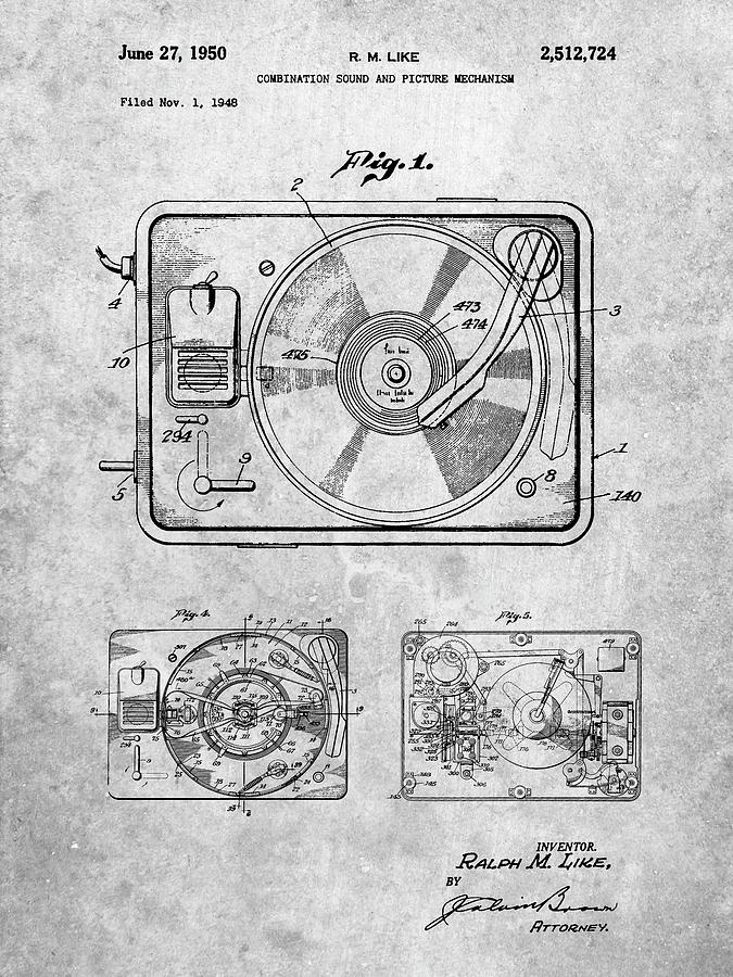 Pp1009-slate Record Player Patent Poster Digital Art by Cole Borders ...