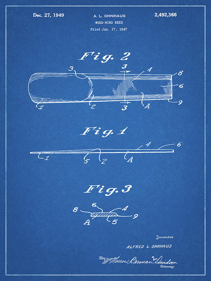 Musician Digital Art - Pp1010-blueprint Reed Patent Poster by Cole Borders