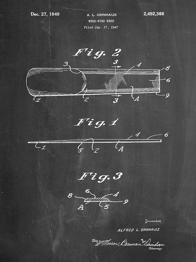 Musician Digital Art - Pp1010-chalkboard Reed Patent Poster by Cole Borders